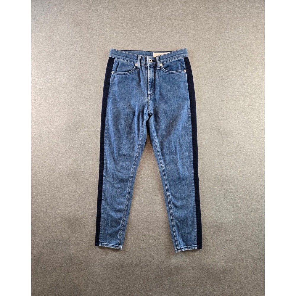 Rag & Bone Jeans Womens 26 Blue Dark Double Indigo High Rize Mazie Striped Denim